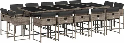 Produktbild von vidaXL 15-tlg. Garten-Essgruppe mit Kissen Grau Poly Rattan
