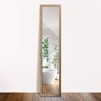 Obrázok produktu pre Stojanové zrkadlo Celotelové zrkadlo 156 x 36 cm – rám v dubovom vzhľade – voľne stojace podlahové zrkadlo – zrkadlo v plnej dĺžke – moderné zrkadlo do obývacej izby