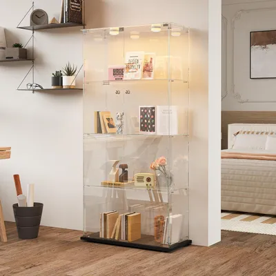 Immagine prodotto di Vetrina espositiva con illuminazione a LED, 4 ripiani, colore nero, 2 ante