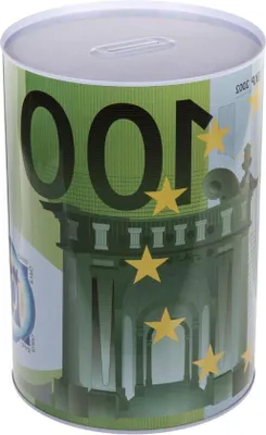 Produktbild von Grosser XXL Metall-Sparbehälter für 100-Euro-Scheine - Dekoration - Maße 15x15x22 cm