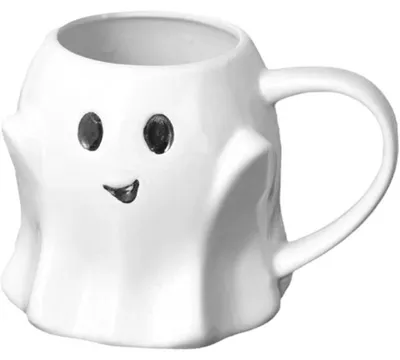 Obrázek produktu pro Keramická hrnčíková hrnky "Duch", 440 ml, bílá, s motivem na Halloween, ideální jako dárek