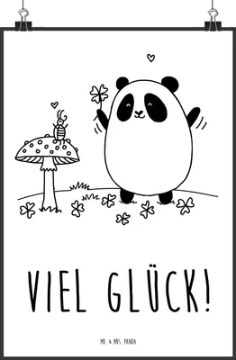 Produktbild von Mr. & Mrs. Panda Bild Panda Glück DIN A2 - Weiß - Geschenk, kunstdruck poster, drucke, wanddeko, Wandbild, Plakat
