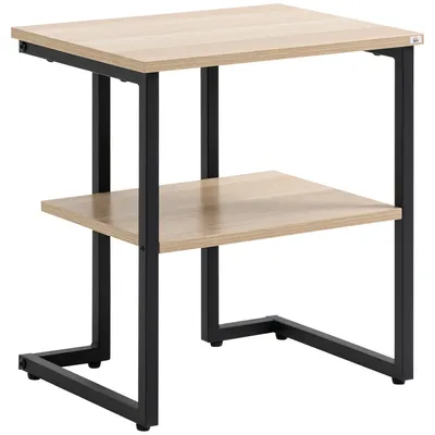 Produktbild von HOMCOM Beistelltisch mit 2 Ablagen, Wohnzimmertisch für Schlafzimmer, Arbeitszimmer, Büro, moderner Stil, 45 x 35 x 48 cm, Natur