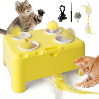 Interaktives Katzenspielzeug 2-in-1, Käsehaus, USB, gelb