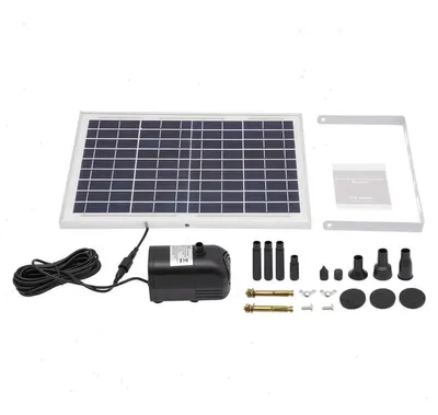 Immagine prodotto di Pompa solare per acqua - Pompa per fontane e laghetti - Pannello solare da 10 W 17 V - 1000 l/h - Prevalenza 1,5 m - IP68 - Senza batteria, azionamento diretto - Nero