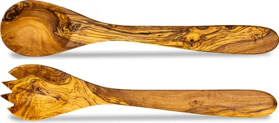 Produktbild von 2tlg. Salatbesteck Holz Olivenholz 30cm Lang Natur Servierbesteck Küchenset