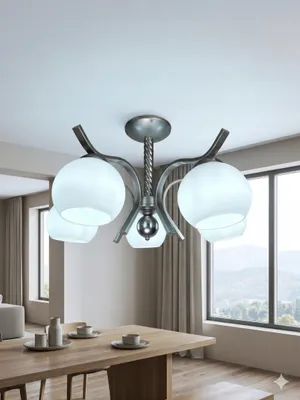 Produktbild von Euro-Lamp Deckenleuchte Sofi, Satinsatin-Schirm, weiße Kugelform, 5 x 60W, Hersteller