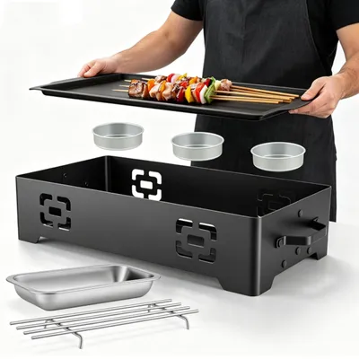 Produktbild von BBQ-Warmhalteplatte | Warmhalteplatte für gegrillte Speisen, 37 x 20 x 10 cm