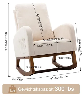Image de Fauteuil berçant - Fauteuil berçant avec coussin - Fauteuil en bois - Design ergonomique - Dossier haut