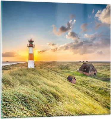 Produktbild von Bilder auf glas - Leuchtturm Meer - 30x30cm - Glasbilder - Wandbilder - Kunstdruck - zum Aufhängen bereit - Wanddekoration aus Glas - Glas Bilder - Wandbild auf Glas - Einteilig - GAC30x30-3695