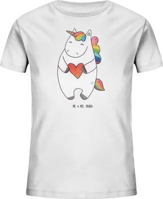 Produktbild von Mr. & Mrs. Panda Kleinkinder T-Shirt Einhorn Herz 5-6 Jahre (110/116) - Weiß - Geschenk, Unicorn, Einhörner, Öko Kinder, Teenager, Lustig, Baumwollshirt, Kindershirt