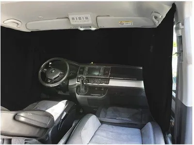 Produktbild von Ibenzoa® Schwarzer Sonnenschutzvorhang für Frontscheibe Ford Tourneo / Transit Custom Fahrerhaus (Bauj. 2012–2018) – Sicht- & Hitzeschutz