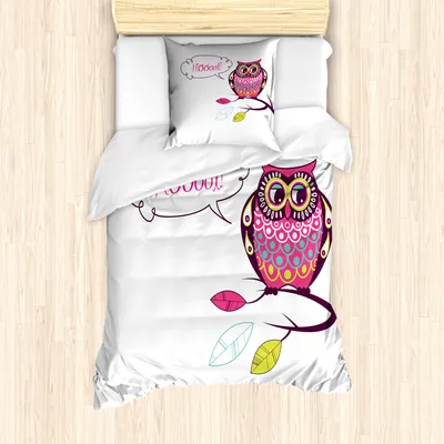 Produktbild von ABAKUHAUS Eule Mantele, Aufwändige Tier auf Niederlassung, Milbensicher Allergiker geeignet mit Kissenbezügen, 135 cm x 200 cm - 80 x 80 cm, Rosa, Lila, Weiß