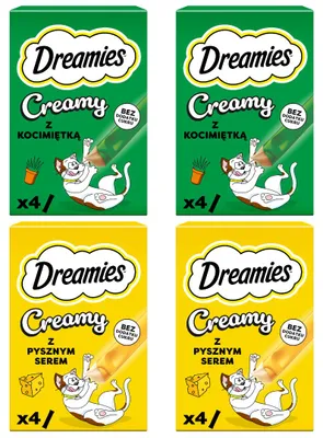 Zdjęcie produktu dla Dreamies Creamy 16x10g Kremowy Przysmak Dla Kotów Mix 2 Smaków Ser I Kocimiętka
