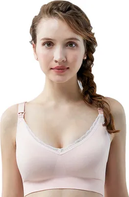 Produktbild von Nahtloser Schwangerschafts-Still-BH für Frauen zum Stillen, drahtlos, abnehmbar gepolstert, bequemer Schlaf-BH (Rosa 34BC)