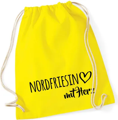 Produktbild von Huuraa Turnbeutel Nordfriesin mit Herz 12 Liter Yellow Baumwolle Rucksack Geschenkidee