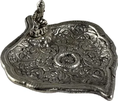 Produktbild von Räucherstäbchenhalter Figur Buddha Metall silber Blatt breit Aufsatz Räucherkegelhalter