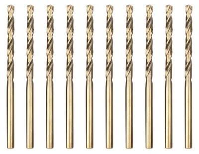 Zdjęcie produktu dla Wiertła metalowe z węglika spiekonego (HSS) z dodatkiem kobaltu, 10 sztuk, średnica 3,2 mm, długość 65 mm, przeznaczone do wiercenia stali nierdzewnej i innych metali, zgodne z normą DIN 338