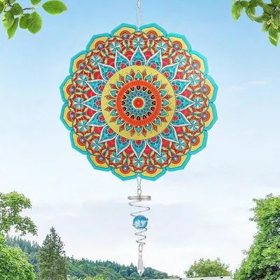 Produktbild von Windspinner aus Edelstahl mit kinetischer blauer Kugel - Garten- und Fensterdekoration