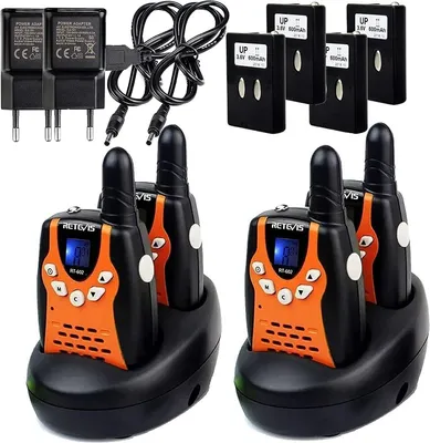 Produktbild von Retevis RT602 Walkie Talkie Kinder, Funkgeräte Aufladbar 4er, mit 8 Kanäle Taschenlampe, Batterien und Ladegerät, Spielzeuggeschenk für 3–12-Jährige (2 Paar, orange)
