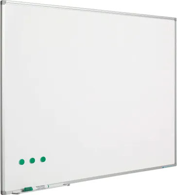 Produktbild von Magnetisches Whiteboard Slim für intensive Nutzung | HxB 90x120cm | 8mm-Platte | inkl. Befestigungsmaterial & Stiftablage | Emaillierter Stahl | Aluminium/Weiß