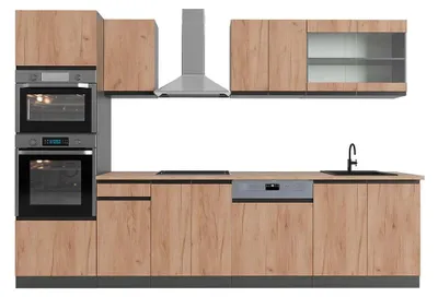 Immagine prodotto di Cucina componibile Vicco R-Line Rovere dorato/antracite 300 cm J-Shape con armadio alto, PL Rovere, Model 43061