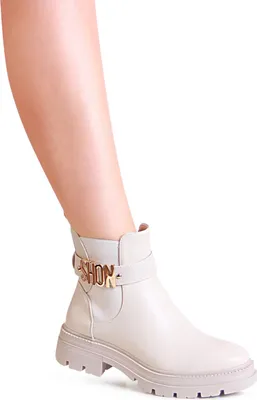 Produktbild von topschuhe24 2566 Damen Plateau Stiefeletten Schrift, Farbe:Beige, Größe:39 EU