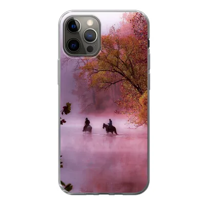 Produktbild von MuchoWow® Handyhülle Schutzhülle Hülle für iPhone 13 Pro Pferde - Nebel - Wald Silikon Softcase Handy Hülle - Handy-Tasche