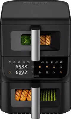 Produktbild von 4Swiss ABB-225 DoubleCook Heißluftfritteuse XXL 10L mit Sichtfenster – Air Fryer mit 2 Schubladen (Dual Zone), 2500W, 12 Programme, Digital Touchscree