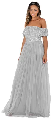 Produktbild von Maya Deluxe Damen Maya Soft Grey Bardot Embellished Maxi Dress Brautjungfernklei