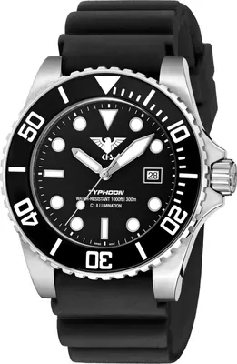 KHS TYS.DB Herren-Taucheruhr Typhoon Schwarz/Stahl 30 bar 1