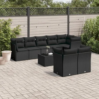Produktbild von Modernen StilGarten-Lounge-Set, 9-tlg. Garten-Sofagarnitur,Gartenmöbel mit Kissen Schwarz Poly Rattan DE2596