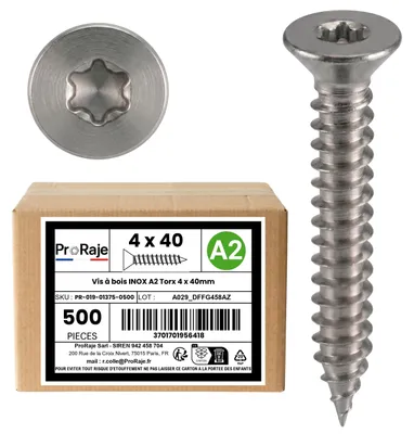 Obrázek produktu pro Šrouby do dřeva z nerezové oceli A2: 4x40 mm, zapuštěná hlava, profil TORX, sada 500 kusů