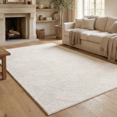 Teppich 120x160 cm beige flauschig waschbar rutschfest modern