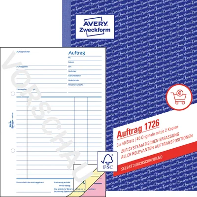 Produktbild von Avery Zweckform 1726, Auftrag, A5, selbstdurchschreibend, 3x40 Blatt