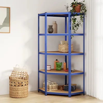 Produktbild von Eckregal mit 5 Böden Blau Stahl & Holzwerkstoff