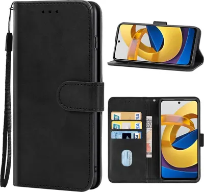 Produktbild von König Design Hülle kompatibel mit Xiaomi Poco M4 5G Kunstleder Handyhülle - Handy Case Schwarz
