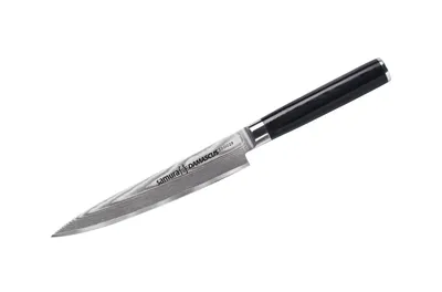 Image de Samura Damascus couteau universel, 67 couches d'acier damassé, ultra-tranchant, grand, lame de 15,2 cm, manche ergonomique en carbone G10, inoxydable, couteau de chef, couteau d'office
