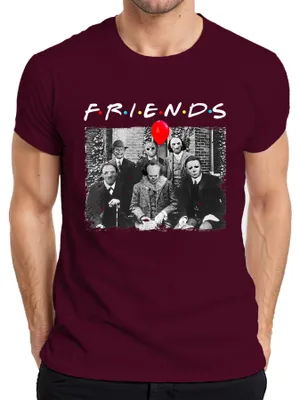 Obrázok produktu pre Horor Friends Parody Halloween Masks Pennywise Jason Michael Pánske tričko, bordová, L