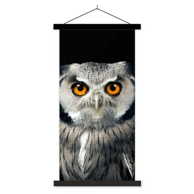 Produktbild von MuchoWow® Textilposter Eule - Vogel - Orange - Schwarz 40x80 cm mit schwarzem Rahmen - Wandemalerei