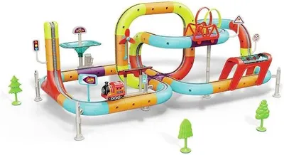 Imagen del producto de Juego de tren eléctrico de 130 piezas, kit de bricolaje, bloque de vías