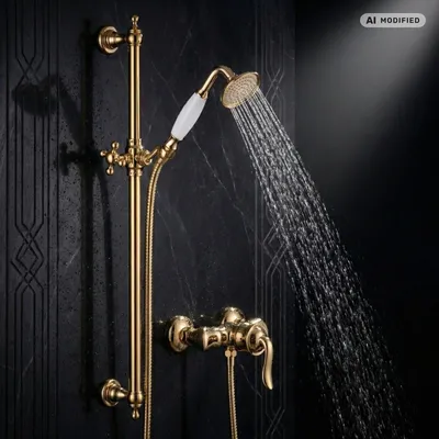 Produktbild von PaulGurkes Duschset Gold Duscharmatur Nostalgie Retro Einhandmischer