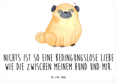 Produktbild von Mr. & Mrs. Panda Schild Mops DIN A5 - Weiß - Geschenk, Türschild, Pure Liebe, Hund, Knuffig, Sprüche, tafel, Blechschild, Retro, Wandbild