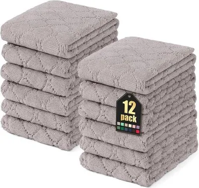 Imagen del producto de Ibenzoa®: Juego de 12 paños de microfibra para limpieza, 25 x 50 cm. Suaves y sin pelusa, no rayan, altamente absorbentes (hasta 5 veces su propio peso), no dejan marcas y son lavables
