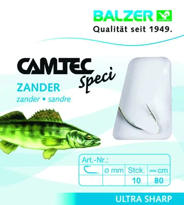Produktbild von Balzer Camtec Zander Haken 80cm - 10 gebundene Angelhaken, Hakengröße/Schnurdurchmesser:Gr. 1 / 0.28mm