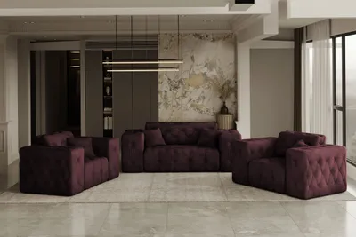 Produktbild von Kaiser Möbel Lux 2+1 + 1 Sofagarnitur, elegant, klassisch, schick in elegantem Whisper Stoff Rotwein