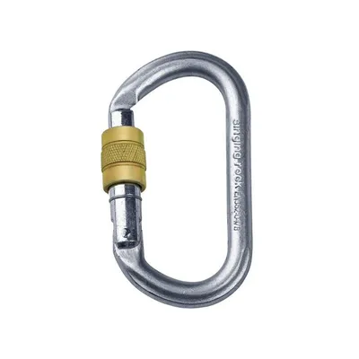 Ovaler Stahlkarabiner mit Trilock-Verschluss von Singing Rock; geeignet für Klettern.