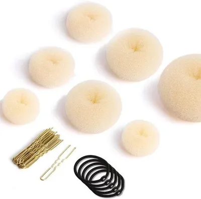 Produktbild von Haarstyling-Set mit 7 Haarlocken, 5 elastischen Haarbändern und 20 Chignon-Haarzinken für Damen und Mädchen