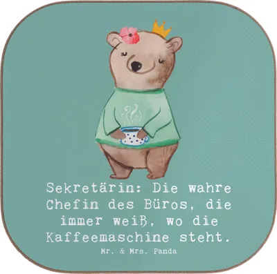 Produktbild von Mr. & Mrs. Panda Untersetzer für Gläser Sekretärin Chef - Meeresbrise - Geschenk, Tee, Sekretariatsarbeit, gläseruntersetzer, Geschenke mit Herz, Sekretärinnen Humor