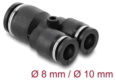 Produktbild von Delock Pneumatik Steckverbinder 2 x 8 mm zu 1 x 10 mm mit Befestigungsloch Y-For